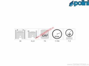 Cylinder set (diameter 46mm / 70cc) - 134.0300 - MBK Club 50 / Evasion / Hard Rock / Swing / Rock Racing 50 2T AC - Polini