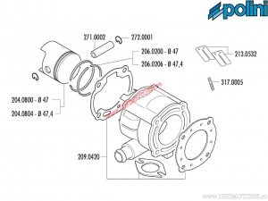 Cylinder set (diameter 47mm / 64.8cc) - 150.0605 - Aprilia SR 50 Racing / SR 50 Sport / Suzuki Katana / Zilion 50 2T LC - Polini