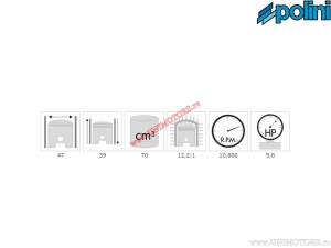 Cylinder set (diameter 47mm / 70cc) - 133.1003 - Malaguti MRX 50 / Rieju Drac DL / Benelli Devil 50 / Spring 50 2T LC - Polini