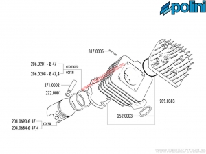 Cylinder set (diameter 47mm / 72cc) - 119.0077/R - Kymco CX / K12 / ZX / Sym DD / Flash / Super Fancy 50 2T AC - Polini