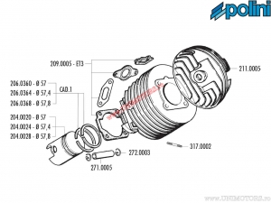 Cylinder set (diameter 57mm / 130cc) - Vespa Primavera ET3 125 / ETS 125 / PK 125 2T AC - 140.0051/L - Polini