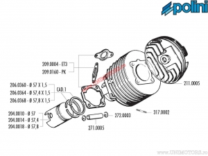 Cylinder set (diameter 57mm / 130cc) - Vespa Primavera ET3 125 / ETS 125 / PK 125 / PK 125 S 2T AC - 140.0050 - Polini