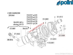 Cylinder studs / nuts set (M6x116mm) - Aprilia SR 50 2T R, Factory (Piaggio) LC / Piaggio Extreme LC / Quartz - Polini