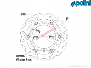 Disc frana fata flotant (267x132x5mm) - Yamaha T-Max 500i H2O 4T E3 ('08-'11 / fata, <-S/D->) - Polini