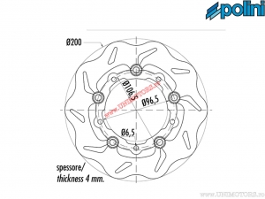 Drijvende voorremschijf (200x96,5x4mm) - Gilera Ice 50 AIR 2T E2 ('02-'05) / Vespa PX 150E AIR 2T E3 ('11-'17) - Polini