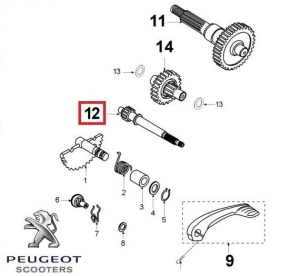 Eje de embrague original - Peugeot Speedfight 3 / Vivacity 3 2T 50cc (12 dientes) - Peugeot