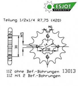 Előtengely 13 fogas lánc 420 - Derbi Senda R / Senda R DRD / Senda R X-Race / Gilera RCR 2T 50 / Kawasaki AE 2T 50cc- ESJOT