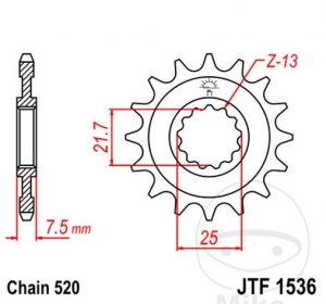 Előtengely JTF1536.14 (lépés 520) - Kawasaki KFX 450 R / ZX-6R 600 P / R / 636 E / F / G - JM