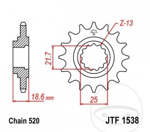 Előtengely JTF1538.13 (520 lépés) - Kawasaki KFX 50 B / Z 750 J / L / M / R / S / Z 750 S / Z 800 A / B / C / D / E / F - JM