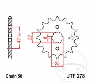 Előtengely JTF278.16 (530 lépés) - Honda CM 400 T / 450 A / C / CB 250 K / G / N / T / 350 F / K / 360 G / 400 A / F / N - JM