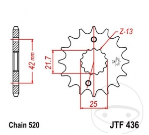 Előtengely JTF436.14 (520 lépés) - Aprilia RS 250 / Suzuki RG 250 C Gamma / RG 250 FC Gamma / RG 250 W Gamma / RGV 250 - JM