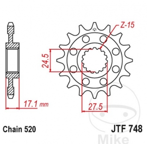 Előtengely JTF748.14 (520-as lépés) - Ducati Panigale 1000 V4 R / 1199 / R / S / 1299 / S / 899 / 955 V2 / 959 / 955 V2 - JM