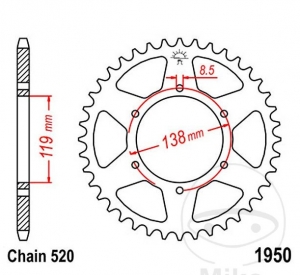 Előtengely JTR1950.48 (520 lépés) - Husaberg FC 350 / 400 / 450 / 470 / 501 / 550 / 600 / FE 350 / 400 / 450 / 501 / 550 - JM