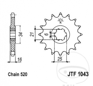 Előtengelyes fogaskerék JTF1043.14 (520 lépés) - Kymco Venox 250 ('02-'09) / 250 i ('07-'13) - JM