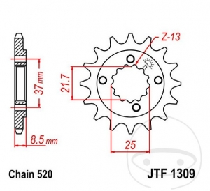 Előtengelyes fogaskerék JTF1309.15 (520 lépés) - Mash Dirt Track 650 ie / Family Side Car 400 ie / Polaris Outlaw 500 2WD / 