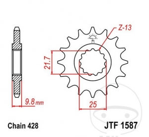 Előtengelyes fogaskerék JTF1587.19 (428 lépés) - Yamaha FZR 400 RR ('90-'92) / RRSP ('92-'94) / SR 400 ('14-'16) - JM