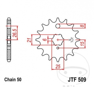 Előtengelyes fogaskerék JTF509.15 (530 lépés) - Kawasaki Z 400 D / B / G Custom / Z 440 A Ltd / Z 440 C / H - JM