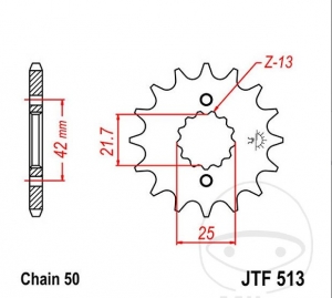 Előtengelyes fogaskerék JTF513.15 (láncos lépés 530) - Cagiva Raptor 1000 / V-Raptor 1000 / X-Tra Raptor 1000 / GPX 600 R /