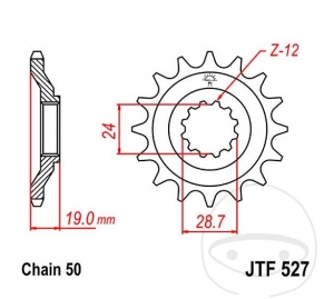 Előtengelyes fogaskerék JTF527.17 (lépés 530) - Kawasaki ZX-10 1000 B Tomcat - JM