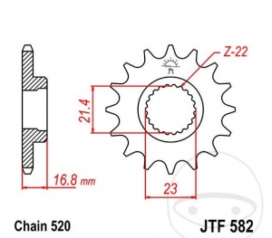 Előtengelyes fogaskerék JTF582.16 (520 lépés) - Yamaha XJ 600 NH / XJ 600 NN / XJ 600 SH Diversion / XJ 600 SN Diversion - J