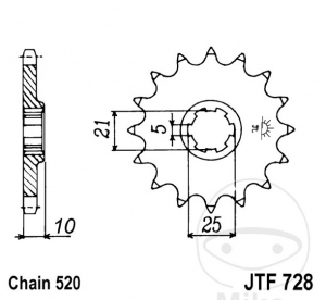 Előtengelyes fogaskerék JTF728.15 (520 lépés) - Cagiva Canyon 500 / 600 / River 600 / T4E 350 / 500 / T4R 350 / 500 / W12 35