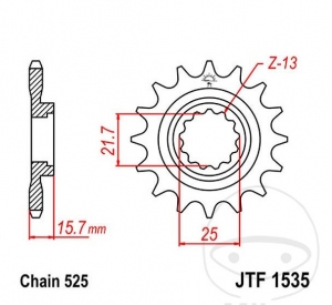 Előtengelyes JTF1535.15 (525 lépés) - Kawasaki ZX-6R 600 G ('98-'99) / H ('98-'99) / J ('00-'02) / 636 A ('02) - JM