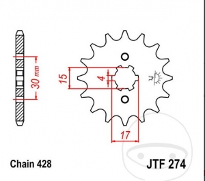 Első hajtókar JTF274.15 (428 lépés) - Honda CRF 100 F / Honda MSX 125 / Honda MSX 125 A ABS / Honda MTX 80 R2 - JM