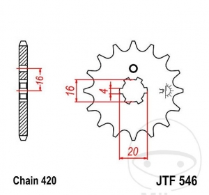 Első hajtókar JTF546.14 (láncoszlop 420) - Yamaha TT-R 50 E / 90 / 90 E / Kawasaki KX 60 B / 65 A / C / 80 B / D / E / G / L 