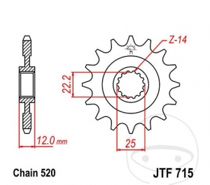 Első hajtókar JTF715.12 (520 lépés) - Gas Gas EC 400-450 FSE / Halley 450 R / HP 300 2T / HP 450 4T / MC 250 / Pampera 450 -