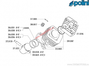 Ensemble cylindre (diamètre 47mm / 68cc) - 166.0076/R - Aprilia Scarabeo / SR / Malaguti F12 / F15 / Yamaha Jog / Neo's 50 - Po