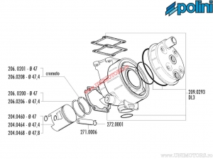 Ensemble cylindre (diamètre 47mm / 70cc) - 133.1003 - Malaguti MRX 50 / Rieju Drac DL / Benelli Devil 50 / Spring 50 2T LC - Po