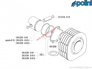 Ensemble cylindre (diamètre 69mm / 225cc) - 140.0092 - Polini