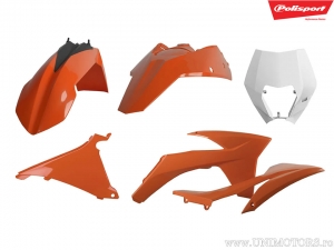 Ensemble de Plastique Orange/Blanc - KTM EXC 125 / EXC 250 E / EXC-F 350ie 4T / EXC-F 250ie 4T ('12-'13) / EXC 200 ('12) - Polis