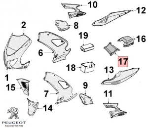 Eredeti központi karosszéria - fekete - Peugeot XR6 / XR6 E / XR6 E2 / XR6 X Race 2T 50cc - Peugeot