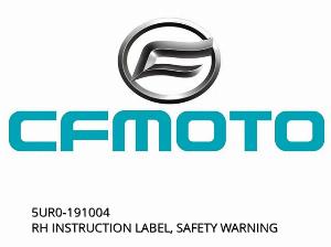 ETICHETĂ DE INSTRUCȚIUNI RH, AVERTIZARE DE SIGURANȚĂ - 5UR0-191004 - CFMOTO