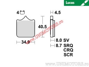 Front brake pads - MCB829SRT sintered SRT - Lucas TRW