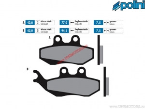 Front brake pads original (77x42x7.5mm / 94.5x42x7.5mm) - Polini