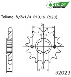 Front pinion 13 teeth chain pitch 520 - Honda CA 125 Rebel ('95-'00) / MBX 125 F ('84-'86) / MTX 200 RW ('83-'88) - ESJOT