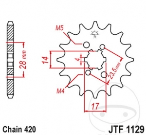 Front Pinion JTF1129.14 (pitch 420) - Derbi Dekker 50 R / GPR 50 Nude / Racing / Senda 50 R DRD / 50 R X-Race / X-Treme - JM