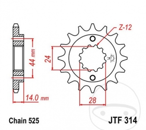 Front pinion JTF314.15 (pitch 525) - Honda XRV 750 Africa Twin ('90-'04) - JM