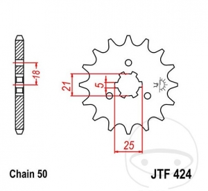 Front pinion JTF424.16 (pitch 530) - Suzuki GT 550 / GT 750 / Yamaha RD 250 / LC / 350 LC / RD 400 / XS 250 / 360 / 400 / SE - J