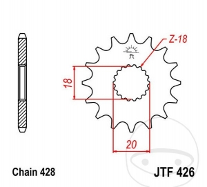 Front Pinion JTF426.15 (pitch 428) - CPI SM 125 Supermoto / Hyosung GA 125 2V / Kreidler Dice 125 CR / 125 CR i / 125 GS - JM