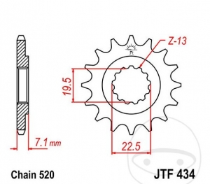 Front pinion JTF434.13 (pitch 520) - Brixton - Cromwell / Felsberg / 250 - / Glanville 250 X / 250 ie / Mash Cafe Racer 250 - JM