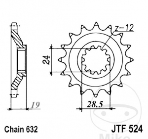 Front Pinion JTF524.15 (pitch 632) - Kawasaki GPZ 1000 RX Ninja ('86-'87) - JM