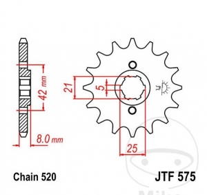 Front pinion JTF575.14 (pitch 520) - Yamaha SRX 600 H / N / TT 600 / K / XJR 400 / R / R2 / S / XT 550 / 600 H / N / Z - JM