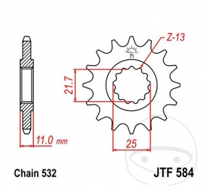 Front Pinion JTF584.17 (pitch 532) - Yamaha YZF-R6 600 / 600 H / 600 N / 600 S / FZR 750 R / FZR 1000 / GTS 1000 / 1000 A - JM