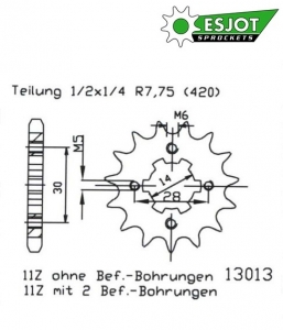 Front sprocket 12 teeth chain pitch 420 - Aprilia RS ('99-'05) / Derbi GPR Racing ('04-'05) / GPR Nude ('04-'05) 2T 50cc - ESJOT