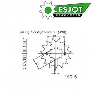 Front sprocket 13 teeth chain pitch 428 - Kawasaki BN 125 A ('98-'07) / Kawasaki KMX 125 B ('91-'03) 125cc - ESJOT