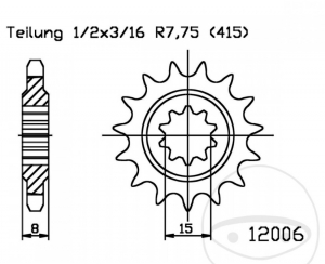 Front sprocket Esjot - 11 teeth (pitch 415) - Aprilia Red Rose 50 Classic / RX 50 3-speed / RX 50 5-speed / RX 50 6-speed - JM