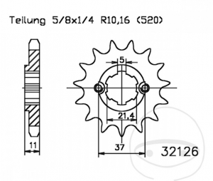 Front Sprocket Esjot - 12 teeth (pitch 520) - Aeon Overland 180 2WD / E-Ton CXL 150 / E-Ton EXL 150 ST / EXL 150 Viper - JM